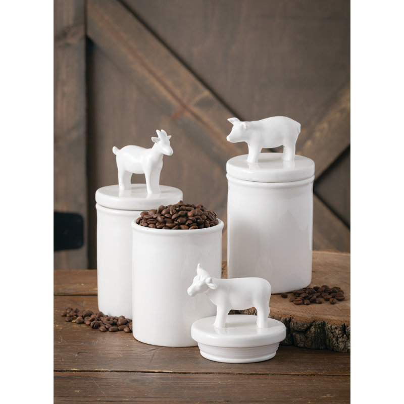 Gracie Oaks Cow, Pig & Goat Lidded Farm Animal 3 Piece Kitchen Canister